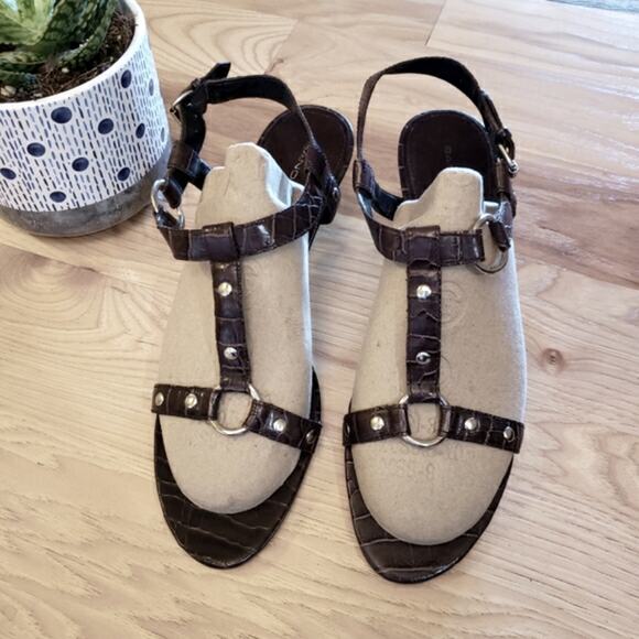 Leather Crocodile Embossed Dress Shoes Size 10 Gladiator Harness Strappy Heels - Picture 4 of 14